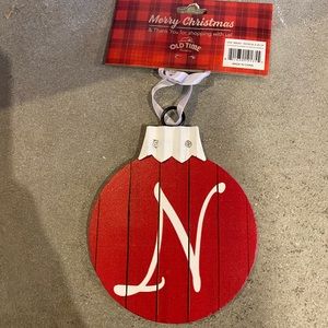 New N monogram round rustic ornament